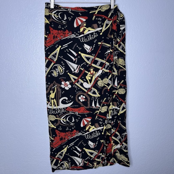 Vintage Reyn Spooner Womens Skirt‎ Size L Black Tropical Hawaiian Midi Wrap - Picture 2 of 8